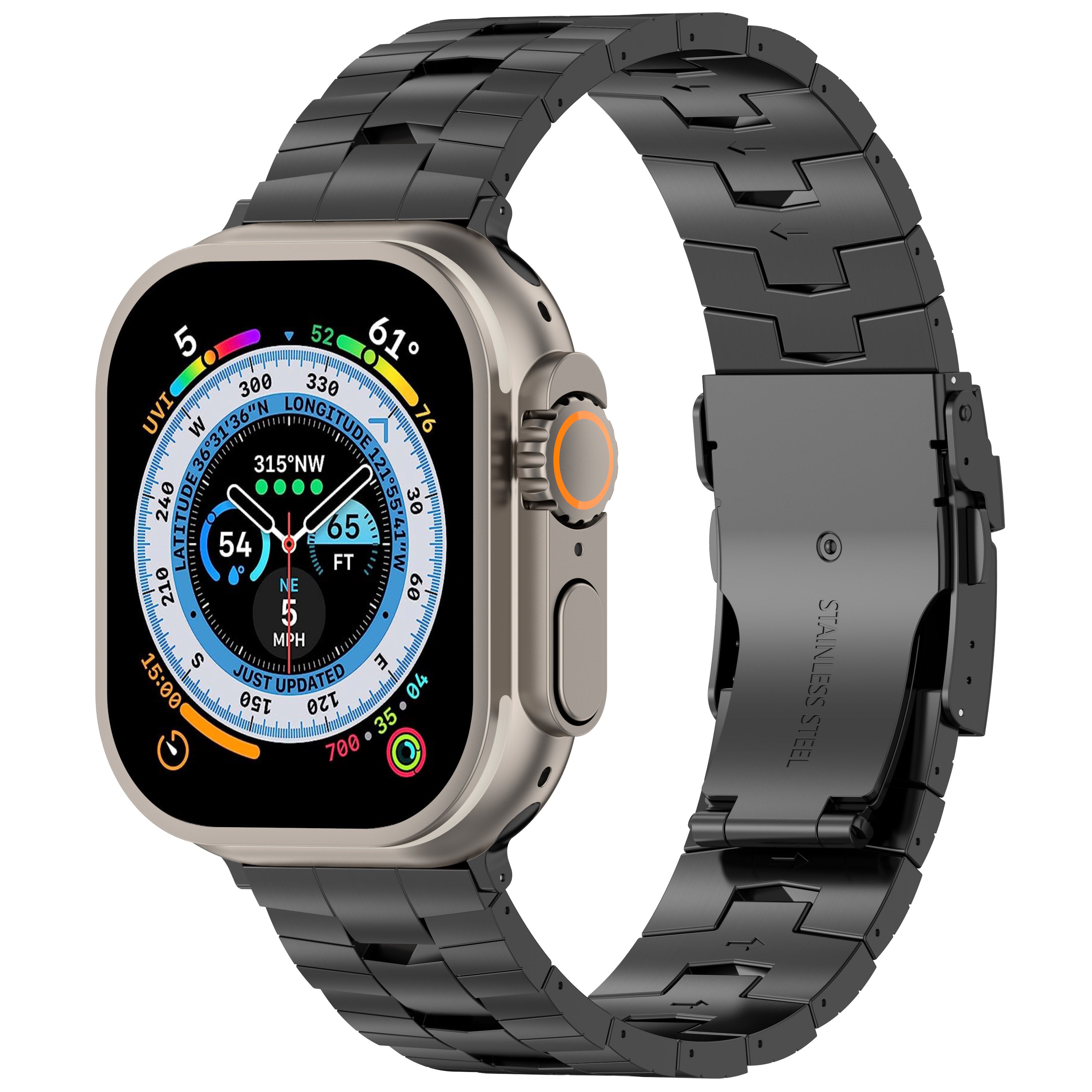 For Apple Watch Ultra 2 Ultra 49mm / Series 9 8 7 45mm / SE (2023) SE (2022) SE 6 5 4 44mm / 3 2 1 42mm Metal Watchband Strap - Black For Apple Watch Ultra 2 Ultra 49mm / Series 9 8 7 45mm / SE (2023) SE (2022) SE 6 5 4 44mm / 3 2 1 42mm Metal Watchband Strap - Black